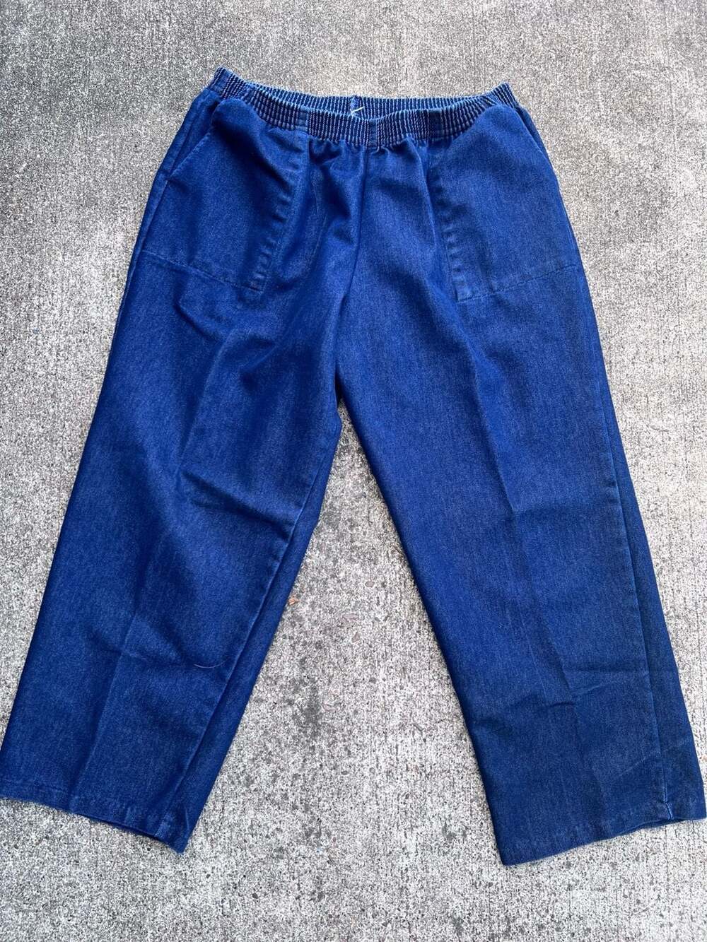 RN 125988 Denim Pull-On Pants Size L Blue Cotton Twill Elastic Waist